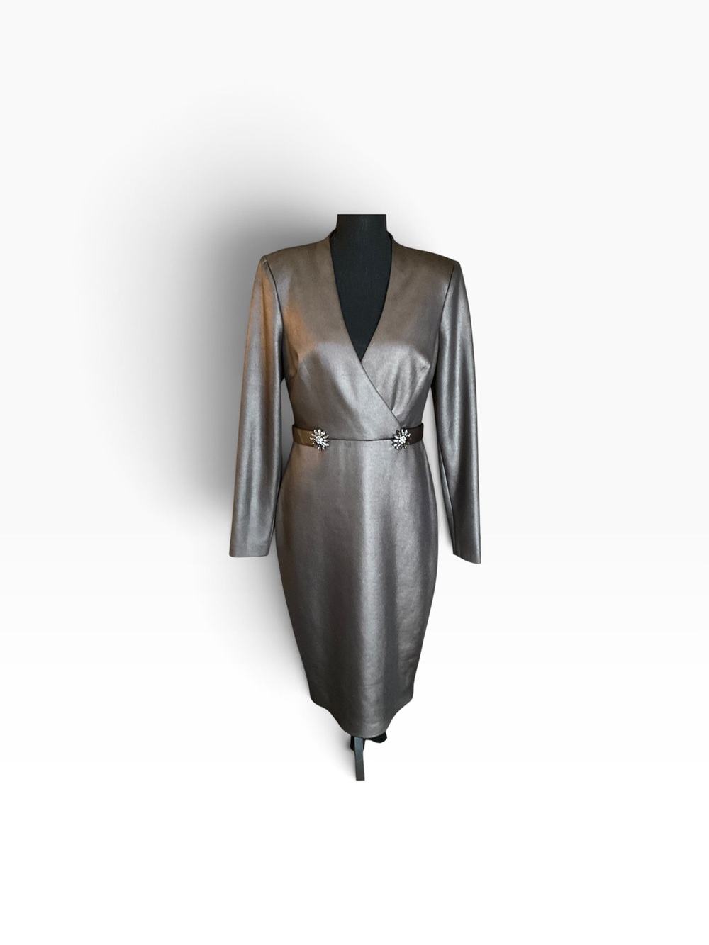Badgley Mischka NWT Gunmetal Metallic Embellished Cocktail Dress Size 8